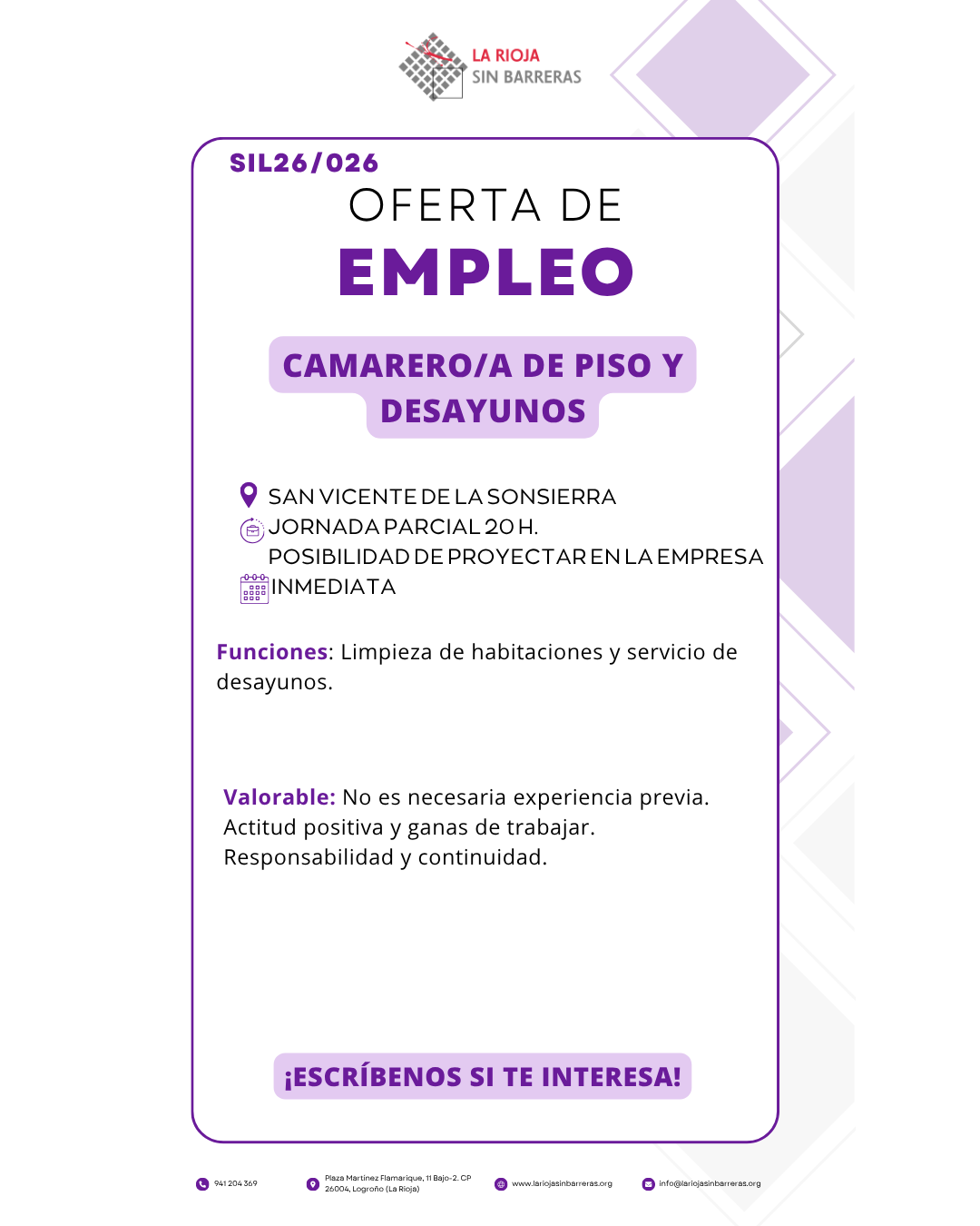 LIMPIEZA PISOS Y SERVICIO DESAYUNO