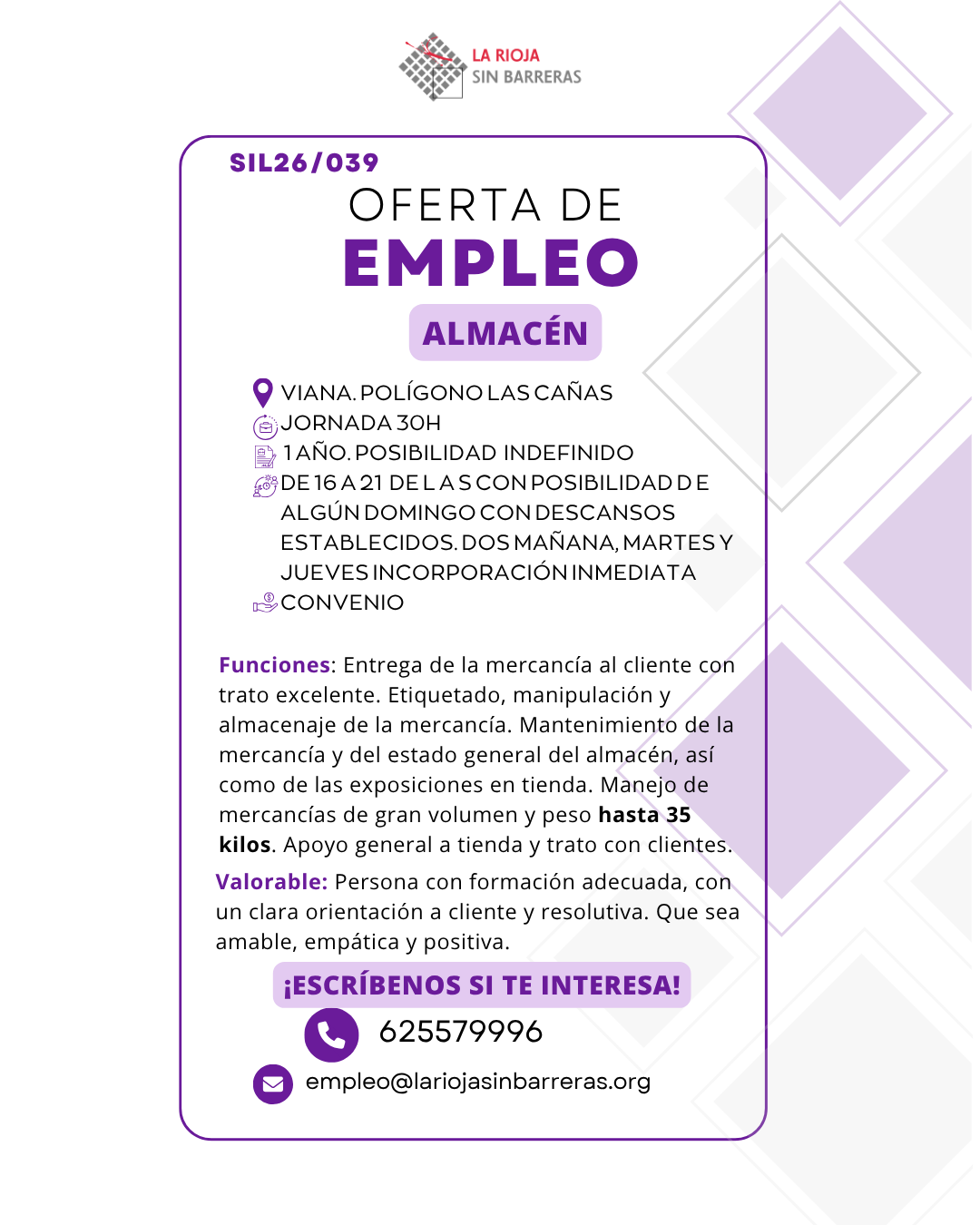 Oferta de empleo para personas con discapacidad