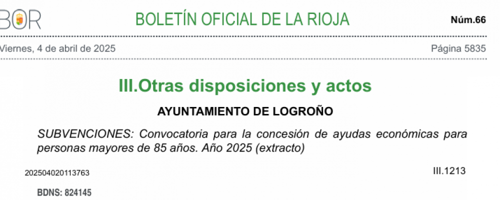 Subvención para cuidadores de personas mayores de 85 años Ayuntamiento de Logroño